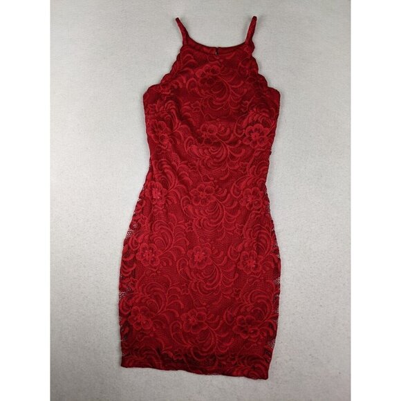 By By Women's Dress Size 1 Red Lace Sheath Cocktail Par - Picture 2 of 10